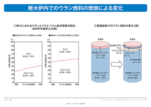 図：軽水炉内でのウラン燃料の燃焼による変化