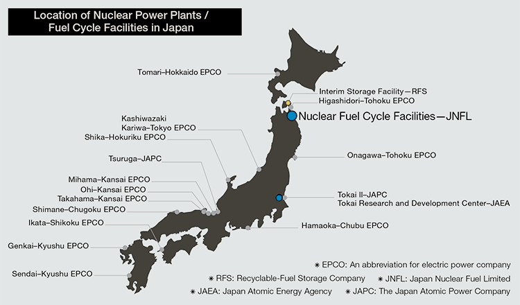 Location of Japanese Nuclear Power Plants